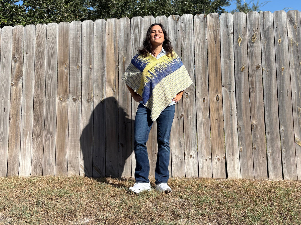 Handwoven Cotton Picnic in the City Poncho, One of a Kind