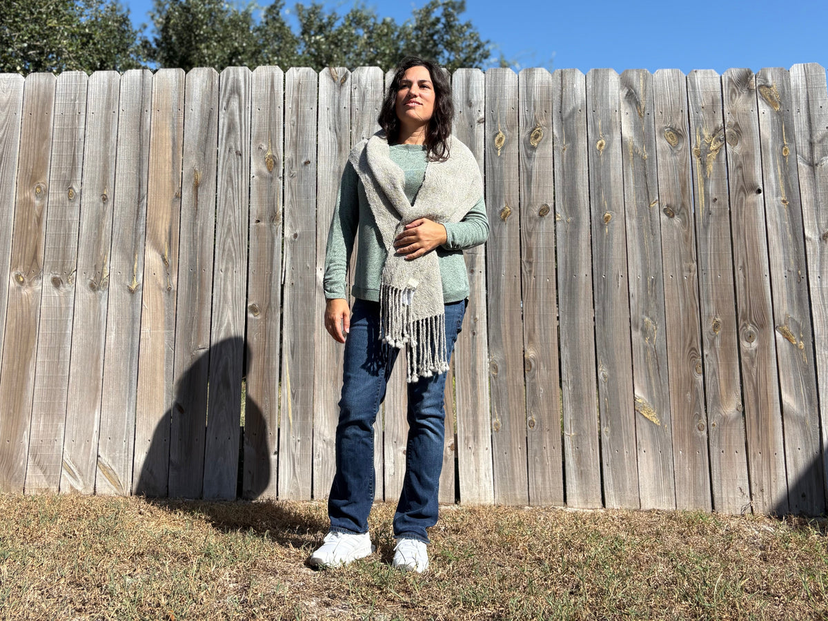 Hand-spun Alpaca Wool Scarf – Handwoven, Natural Gray