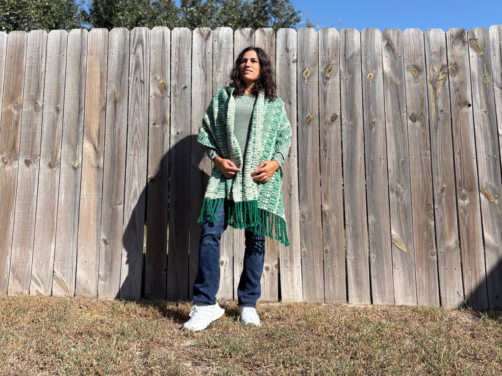 Handwoven Shetland Wool Shawl – Reversible, Winter Forest