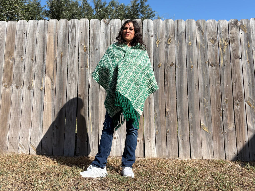 Handwoven Shetland Wool Shawl – Reversible, Winter Forest