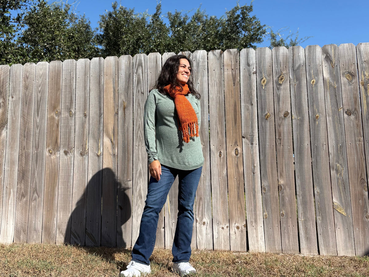 Hand-spun Merino Wool Scarf, Handwoven, Warm Pumpkin Pie Autumn Tones