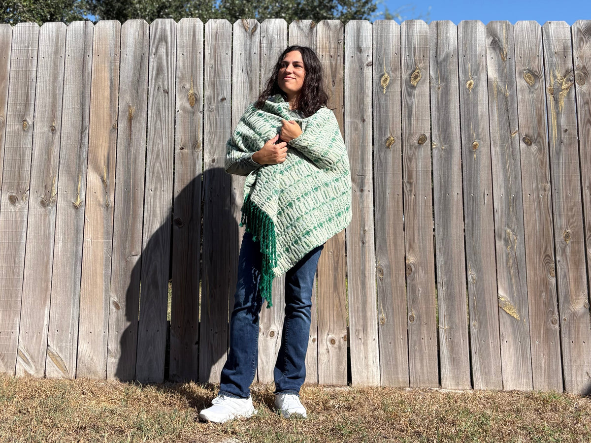 Handwoven Shetland Wool Shawl – Reversible, Winter Forest