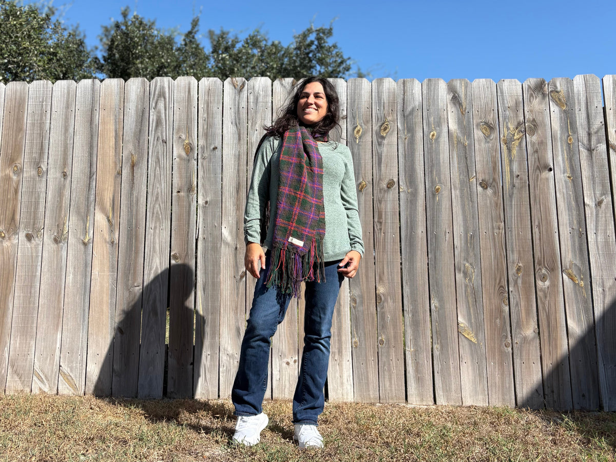 Handwoven Organic Cotton Wrap Scarf, Halloween Fall Plaid