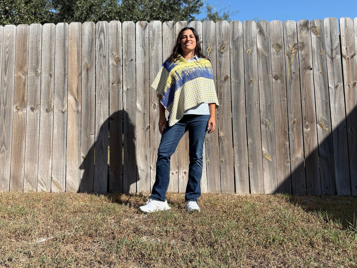 Handwoven Cotton Picnic in the City Poncho, One of a Kind