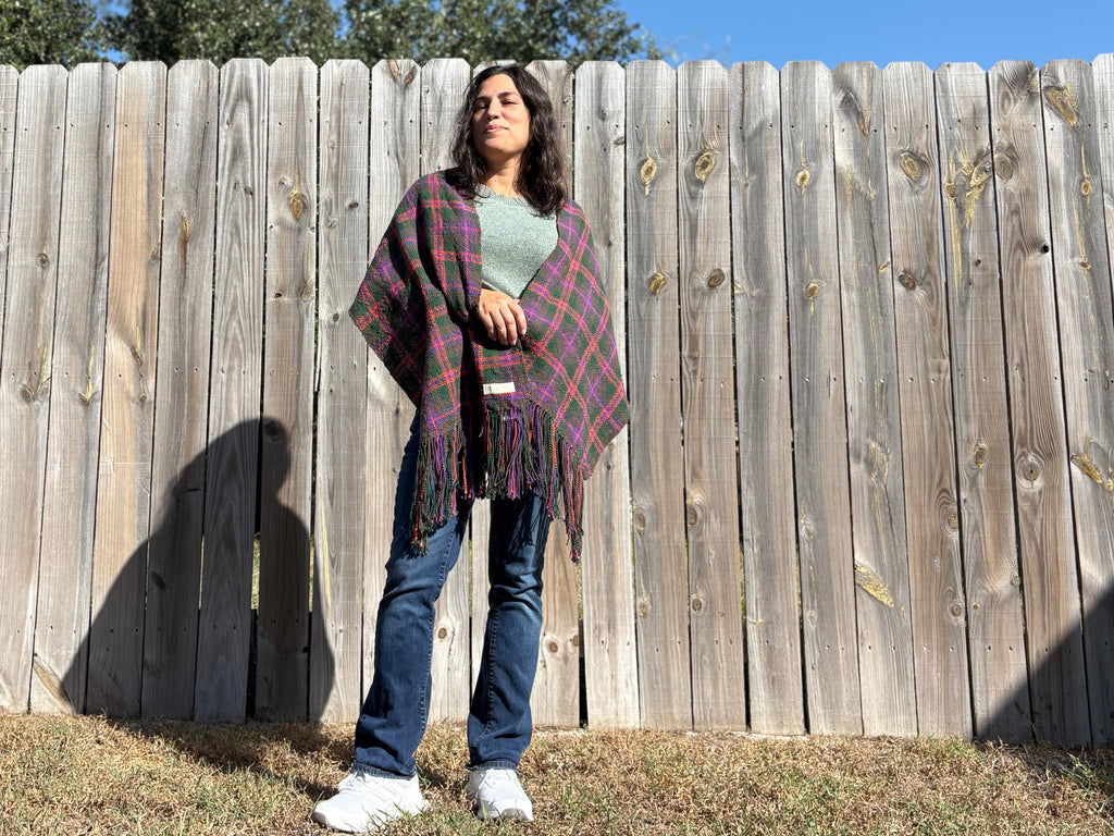 Handwoven Organic Cotton Wrap Scarf, Halloween Fall Plaid