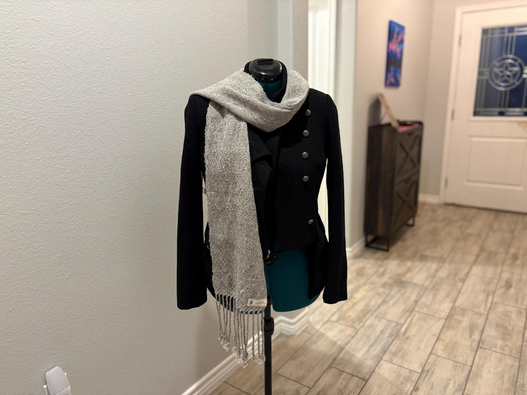 Artisan Alpaca Wool Scarf Hand-spun Handwoven Natural Gray