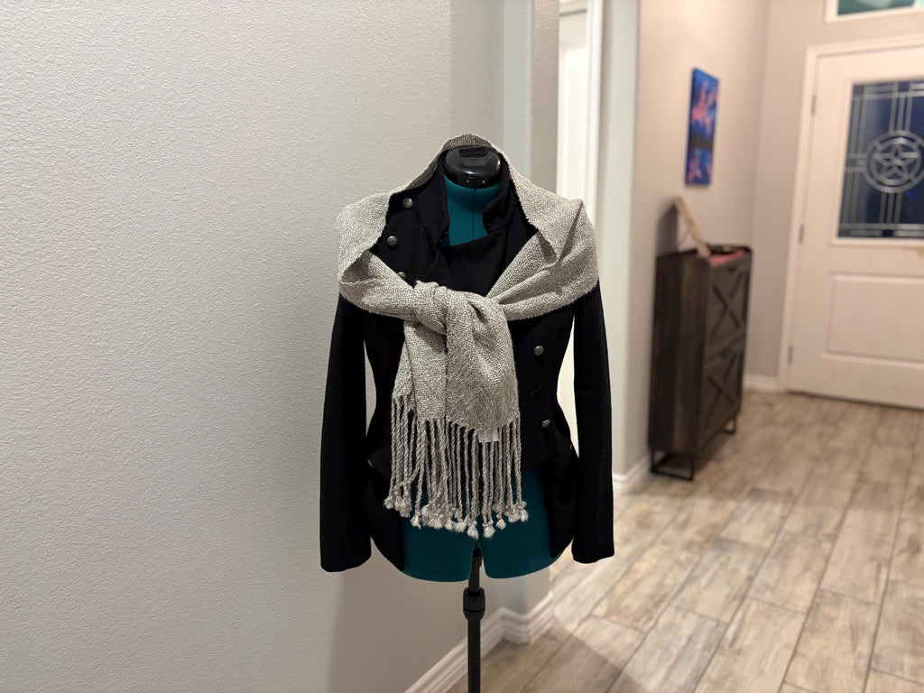 Artisan Alpaca Wool Scarf Hand-spun Handwoven Natural Gray