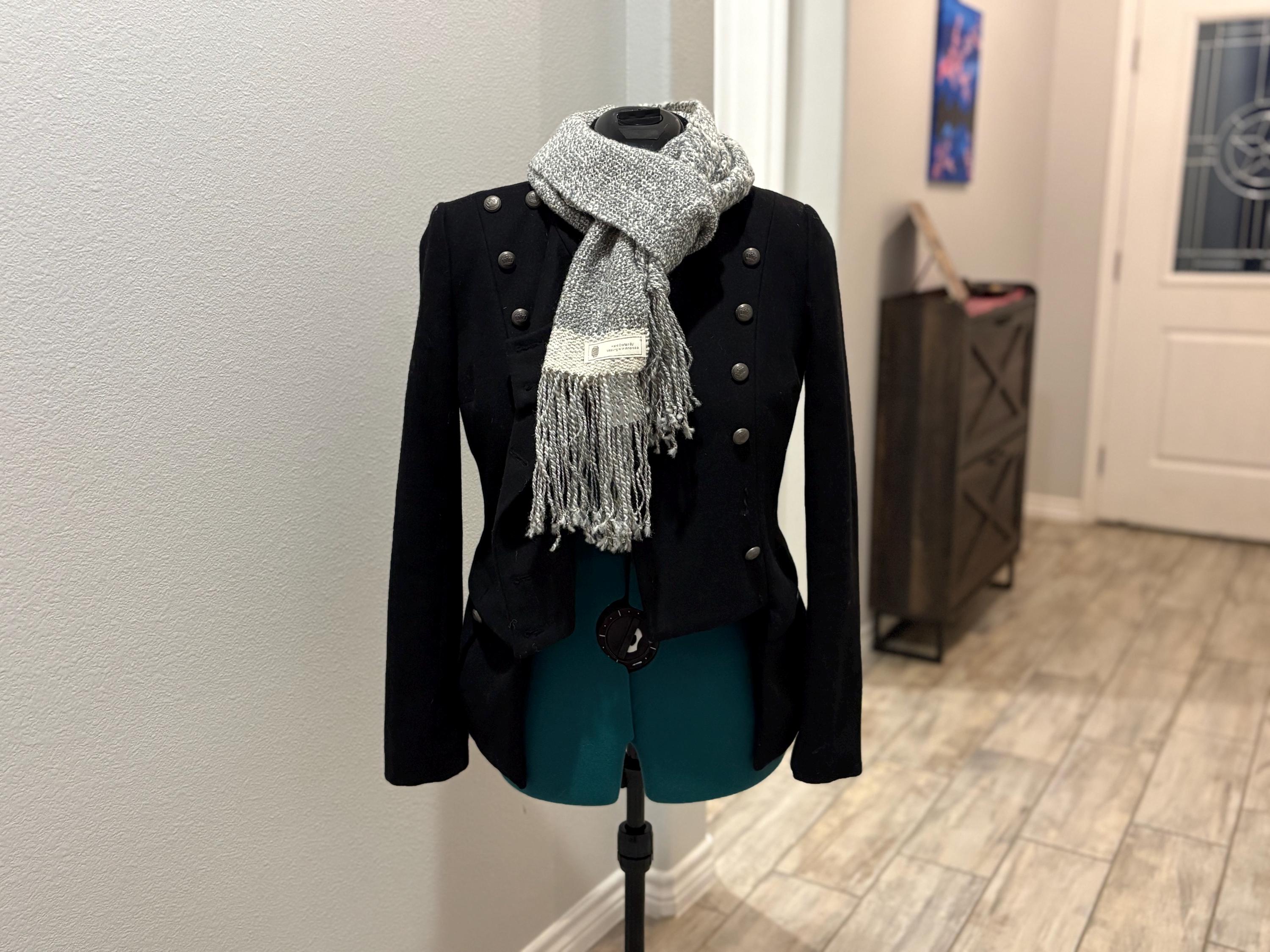 Textured Gray Wool Scarf Hand-spun Handwoven