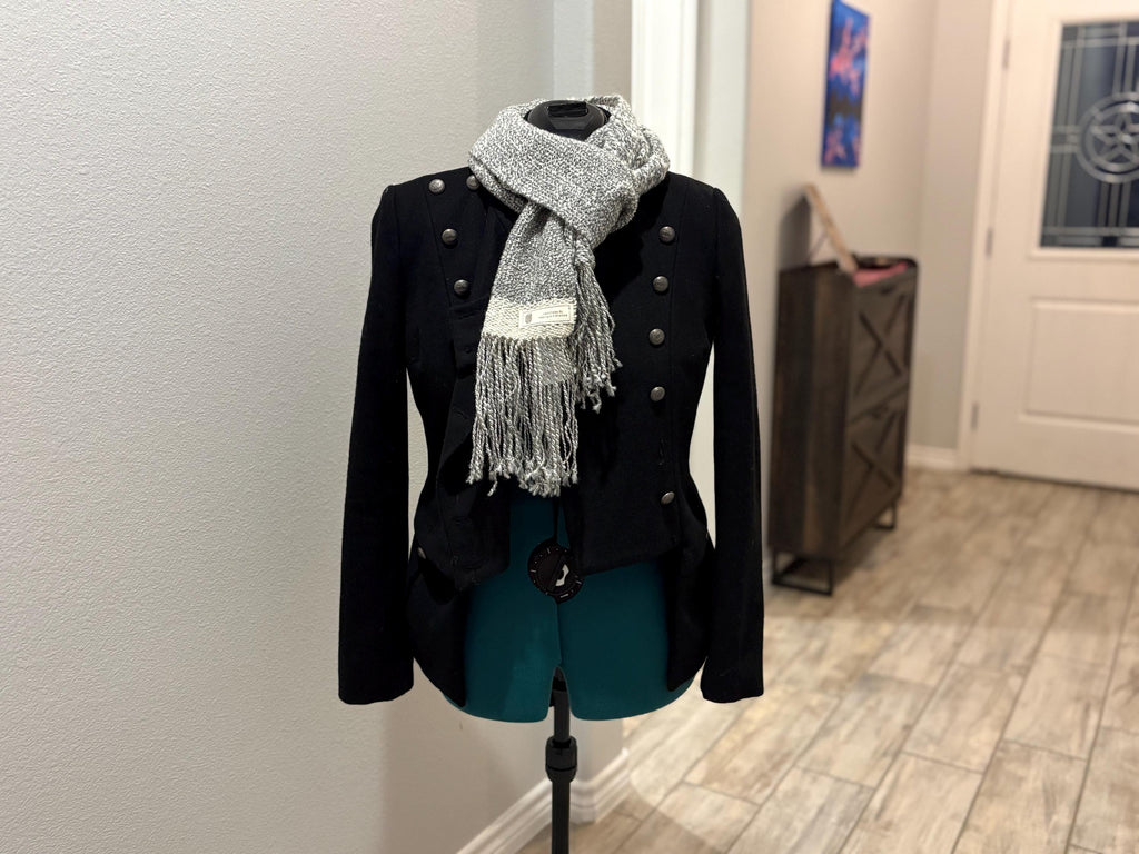 Textured Gray Wool Scarf Hand-spun Handwoven