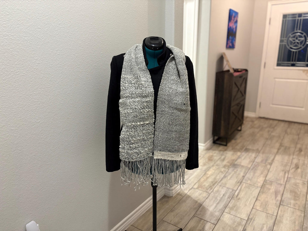 Textured Gray Wool Scarf Hand-spun Handwoven
