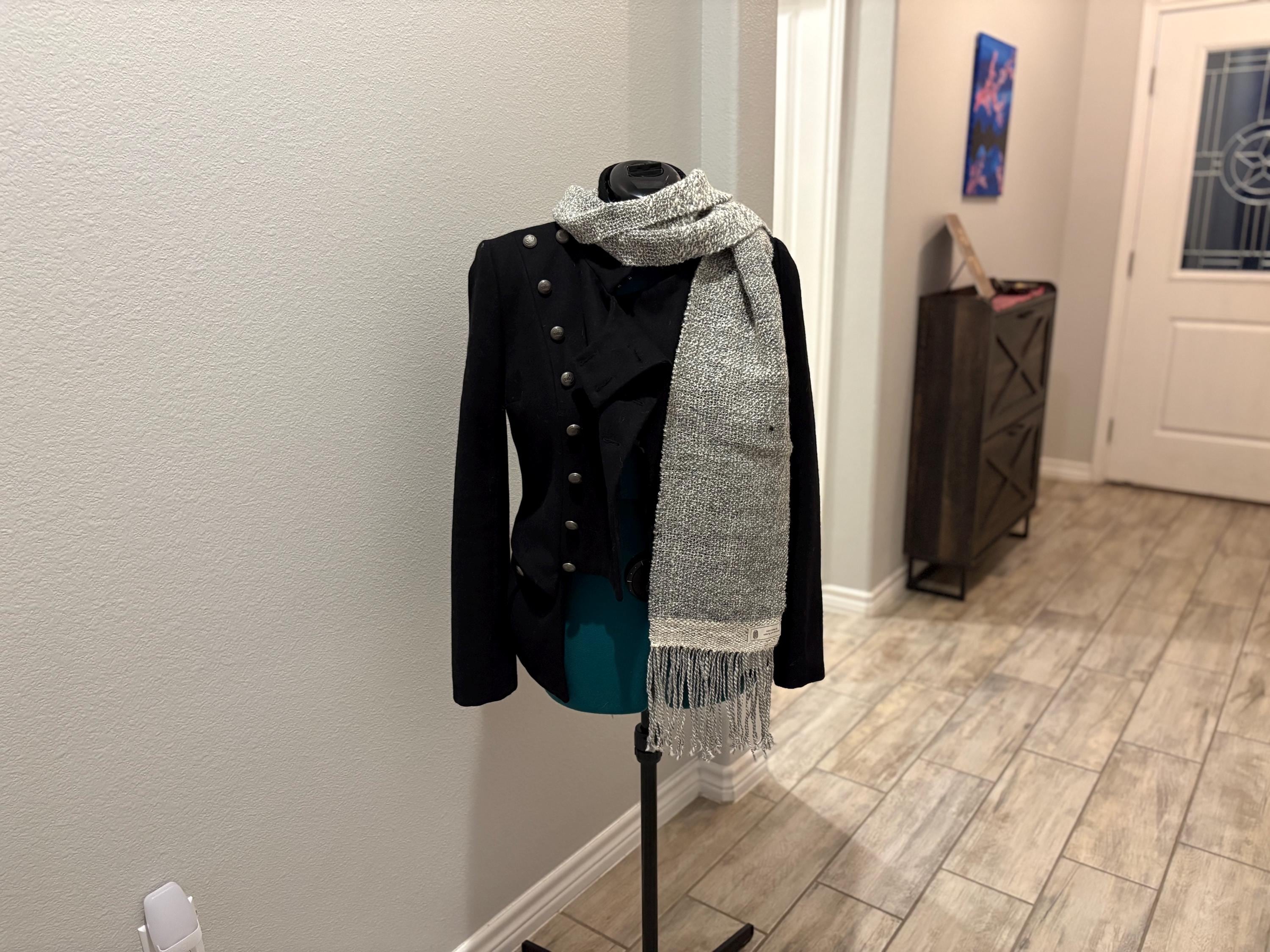 Textured Gray Wool Scarf Hand-spun Handwoven
