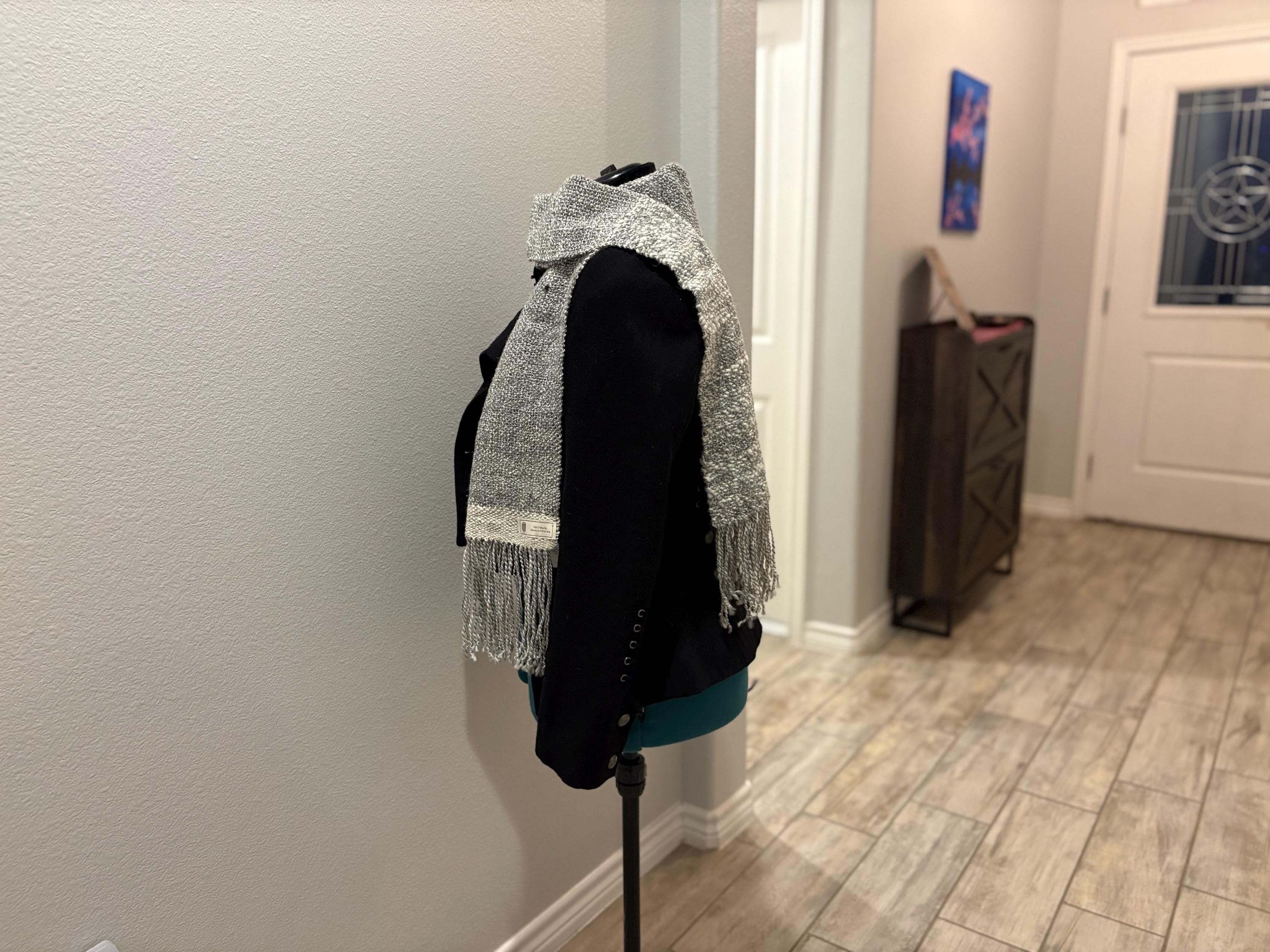 Textured Gray Wool Scarf Hand-spun Handwoven