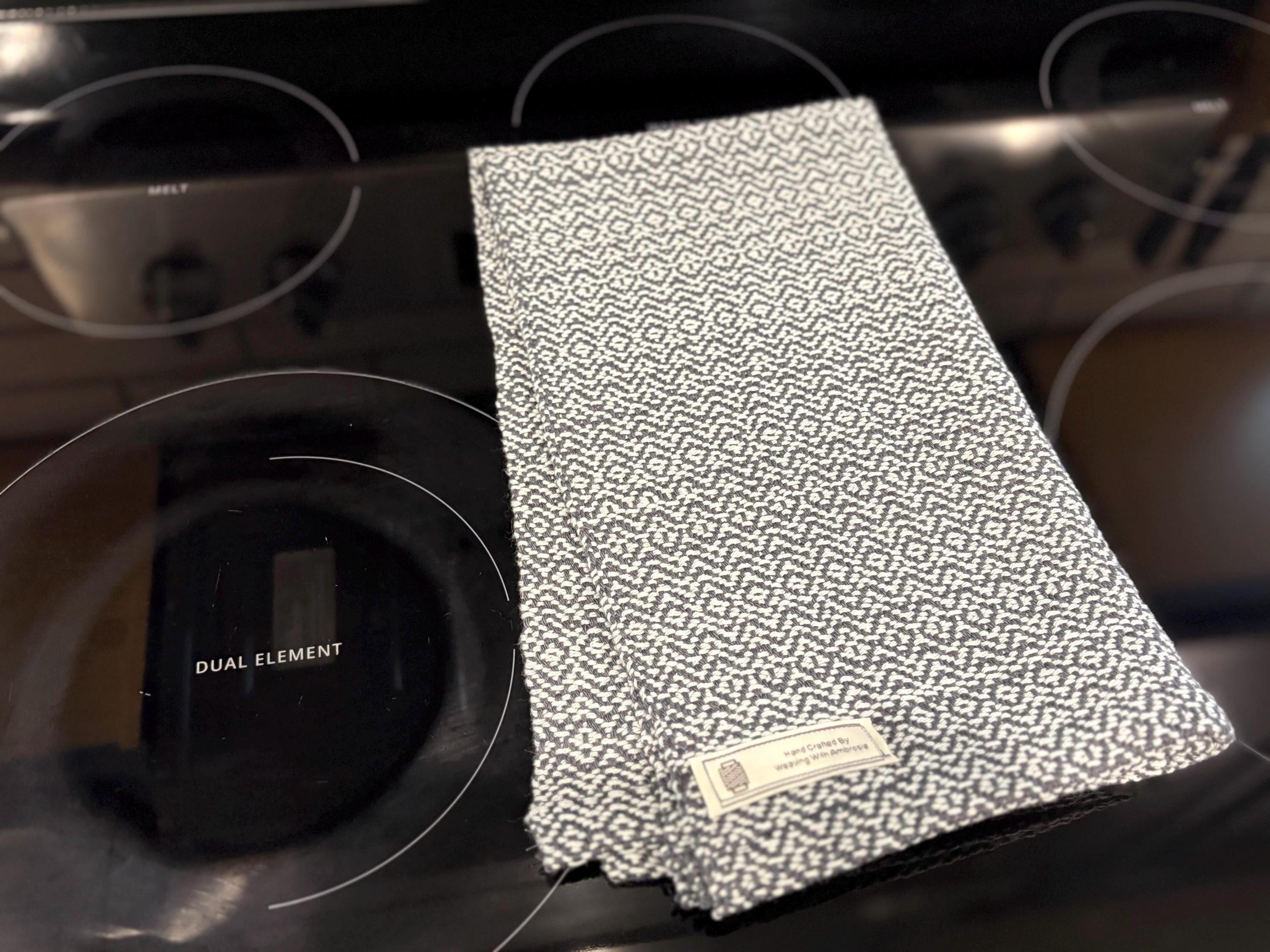 Handwoven Cotton Kitchen Tea Towel – Gray, Heirloom Quality - Hand Towel