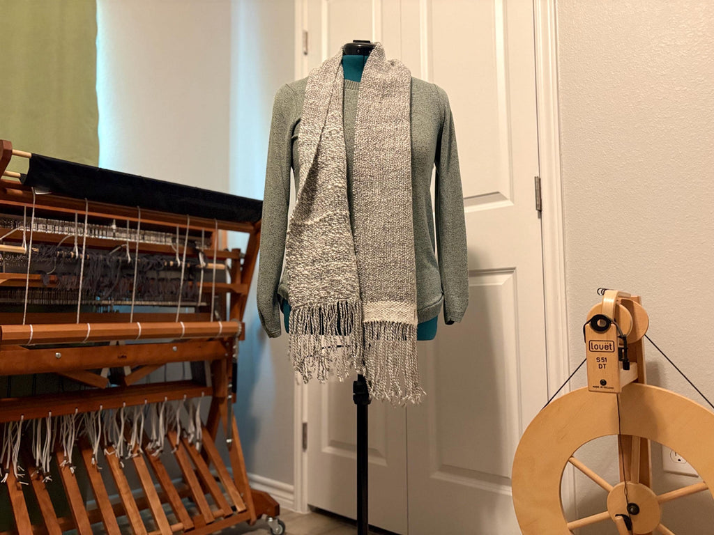 Textured Gray Wool Scarf Hand-spun Handwoven
