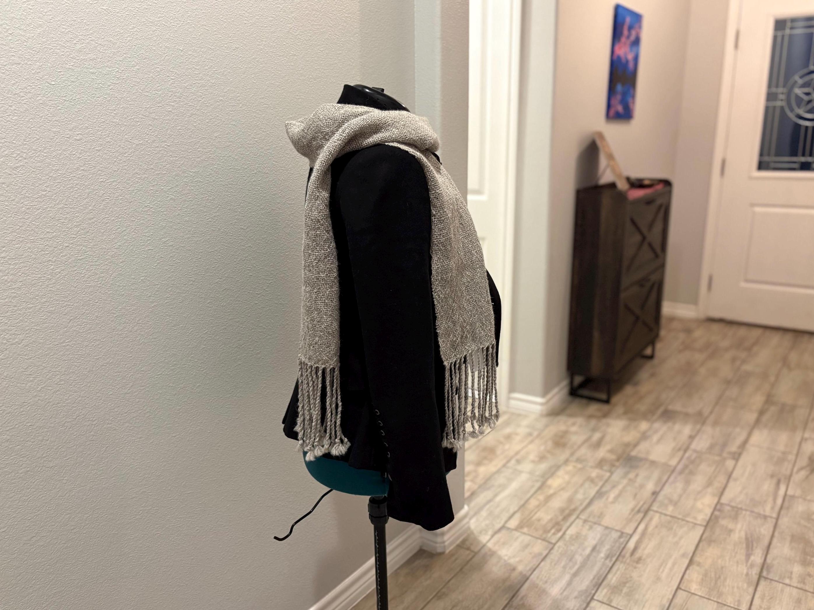 Artisan Alpaca Wool Scarf Hand-spun Handwoven Natural Gray