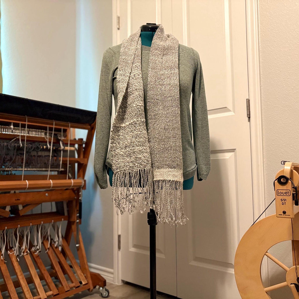Textured Gray Wool Scarf Hand-spun Handwoven