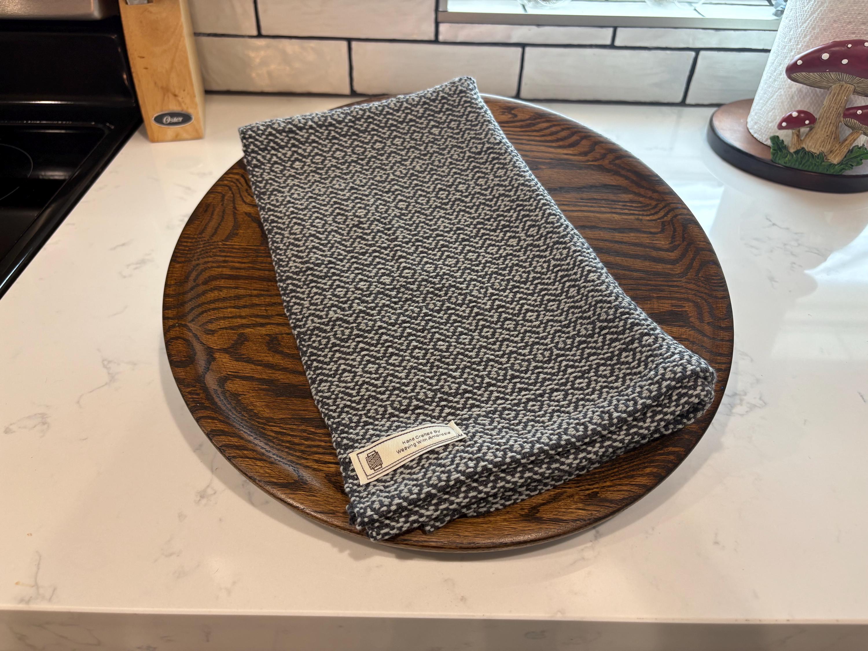 Handwoven Cotton Kitchen Tea Towel – Gray, Heirloom Quality - Hand Towel