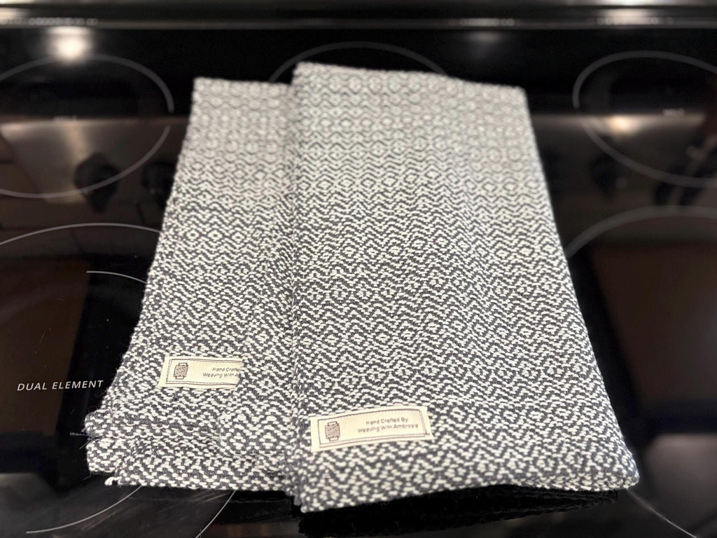 Handwoven Cotton Kitchen Tea Towel – Gray, Heirloom Quality - Hand Towel