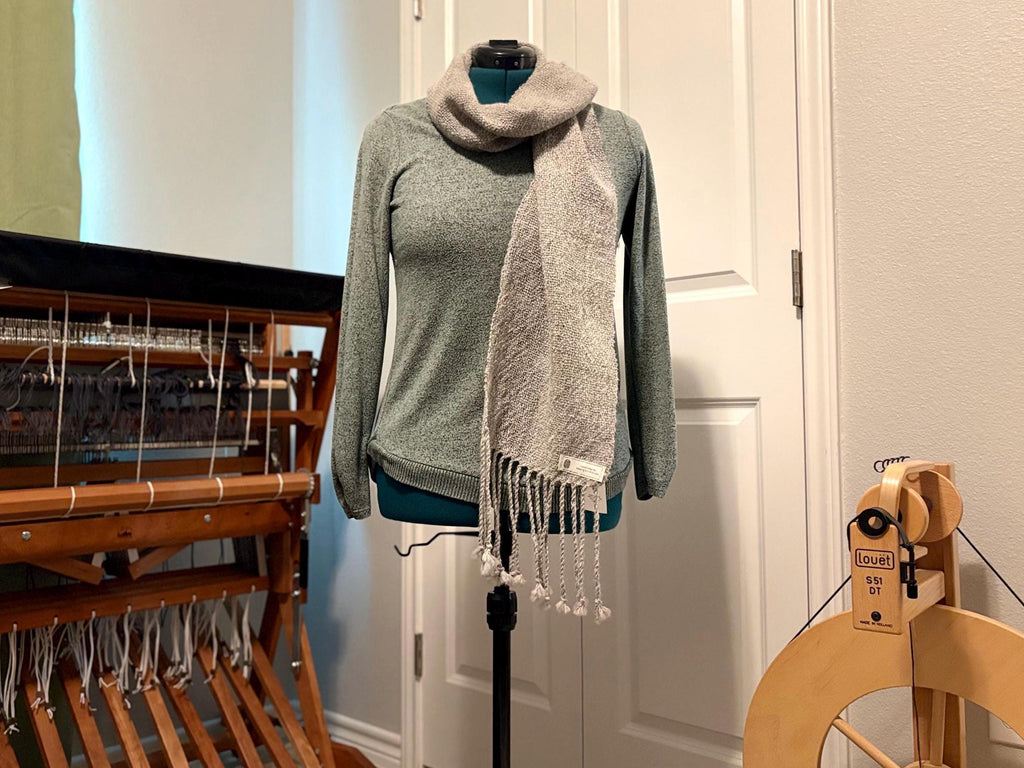 Artisan Alpaca Wool Scarf Hand-spun Handwoven Natural Gray