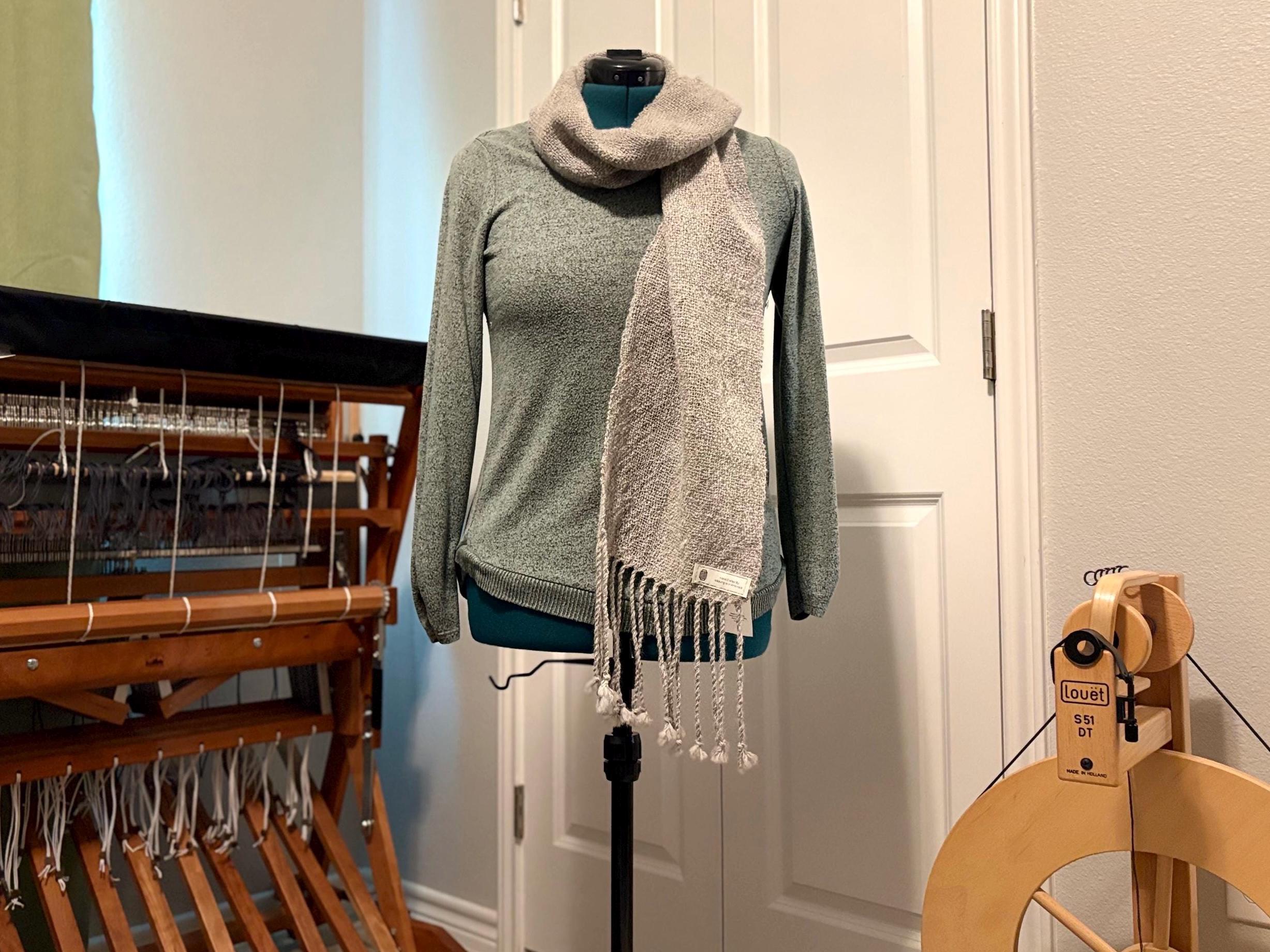 Artisan Alpaca Wool Scarf Hand-spun Handwoven Natural Gray