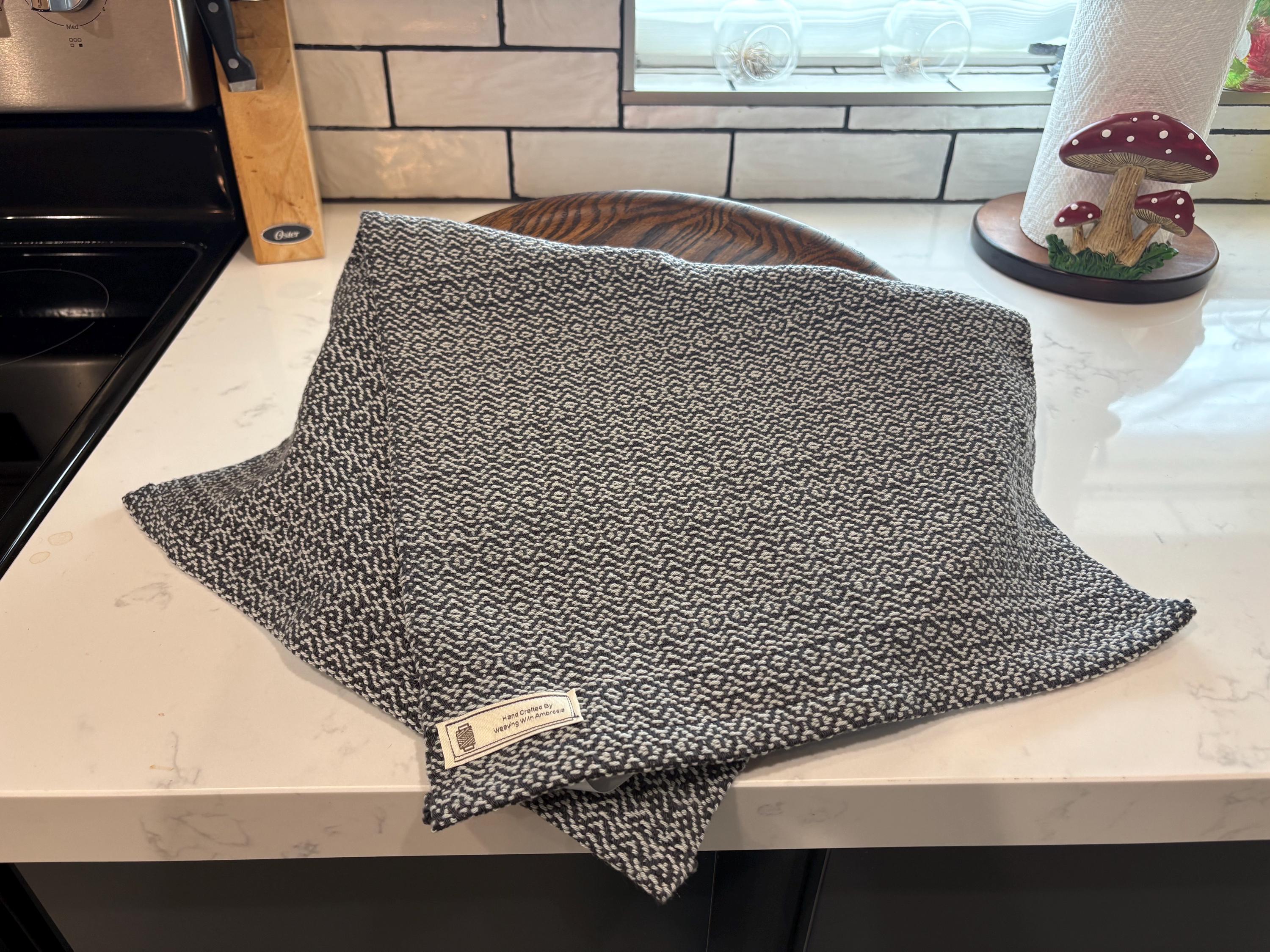 Handwoven Cotton Kitchen Tea Towel – Gray, Heirloom Quality - Hand Towel
